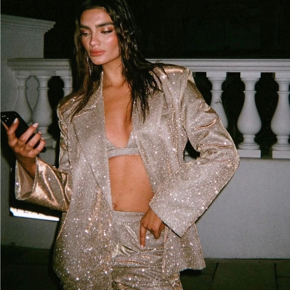 SLA The Label Bronze Paloma Glitter Blazer M